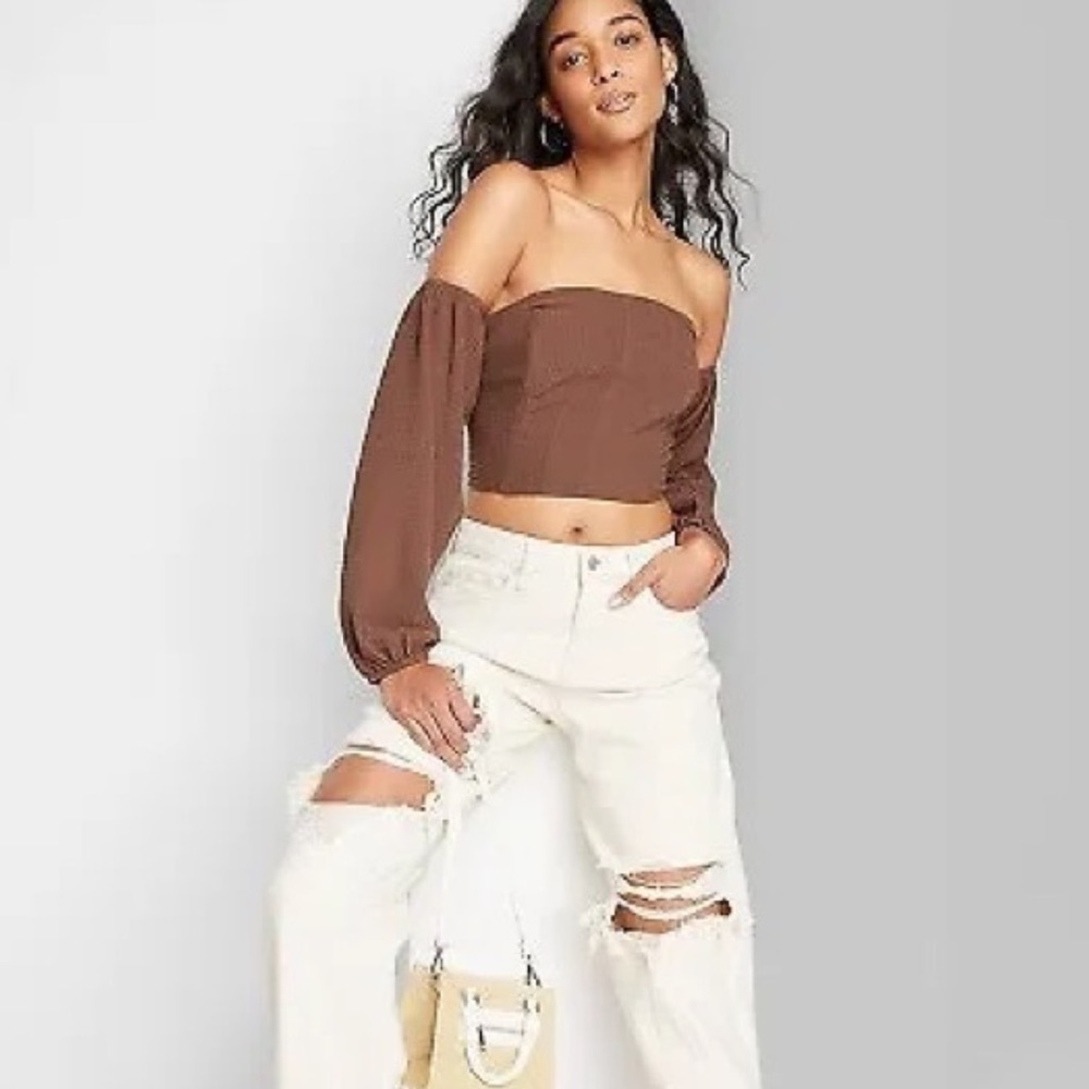 Wild Fable Chocolate Textured corset long sleeve Top